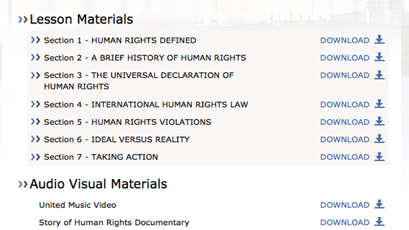 
    Todos los vídeos educativos, folletos y materiales de Unidos por los Derechos Humanos están disponibles para descargarlos desde la aplicación, así como en línea con las lecciones en sí, listos para verlos inmediatamente:
    